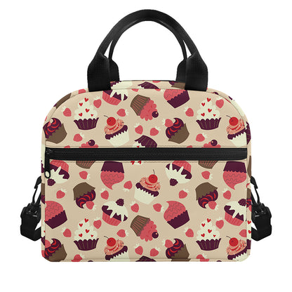 Vintage Cupcake Pattern Print Insulated Lunch Bag