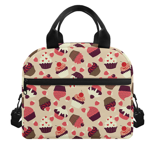 Vintage Cupcake Pattern Print Insulated Lunch Bag