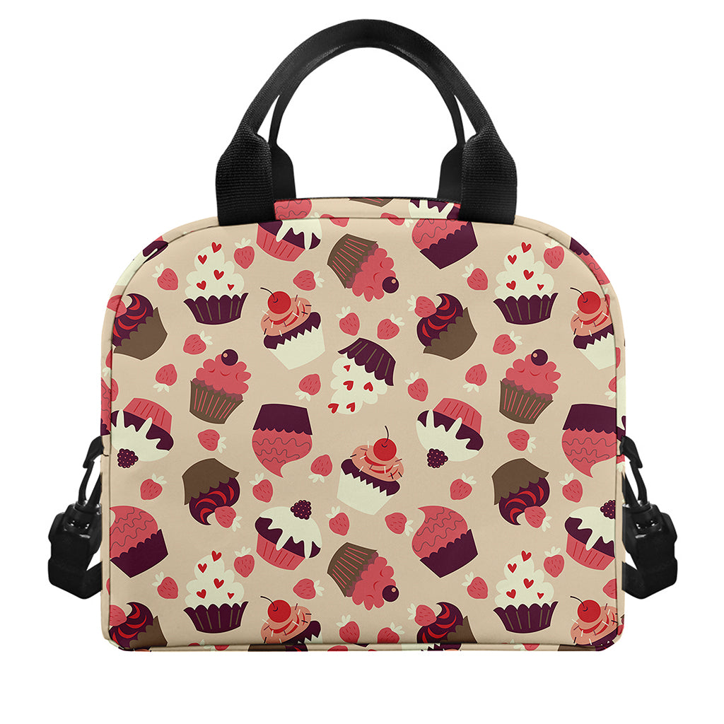 Vintage Cupcake Pattern Print Insulated Lunch Bag