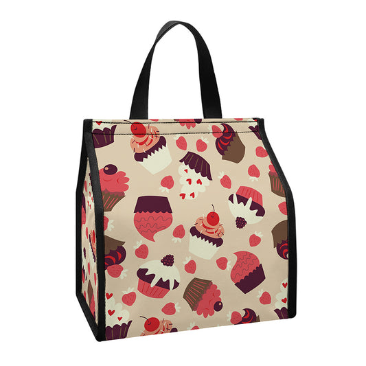 Vintage Cupcake Pattern Print Insulated Lunch Tote