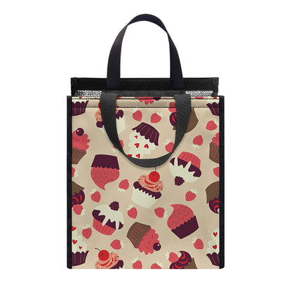Vintage Cupcake Pattern Print Insulated Lunch Tote