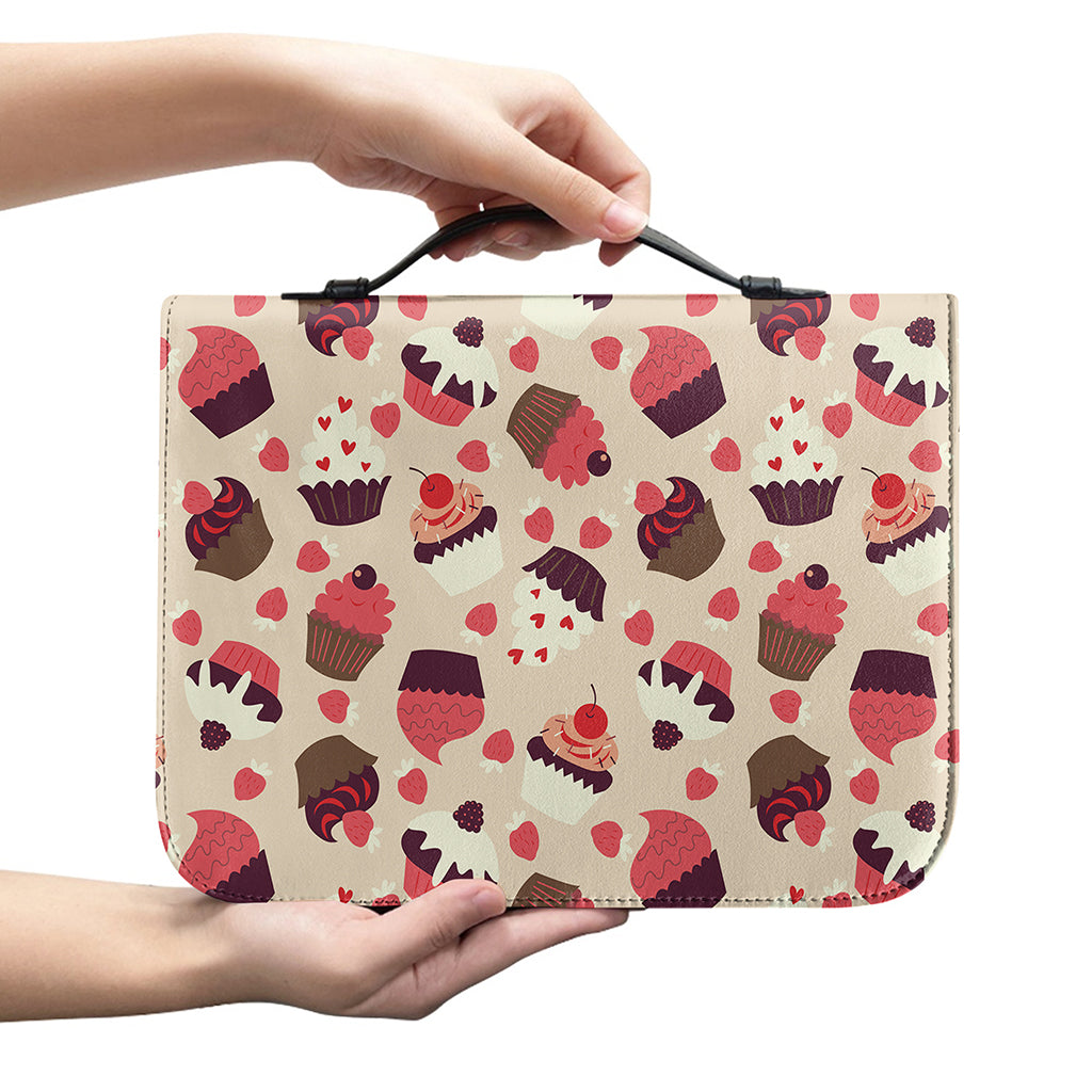 Vintage Cupcake Pattern Print Leather Bible Cover