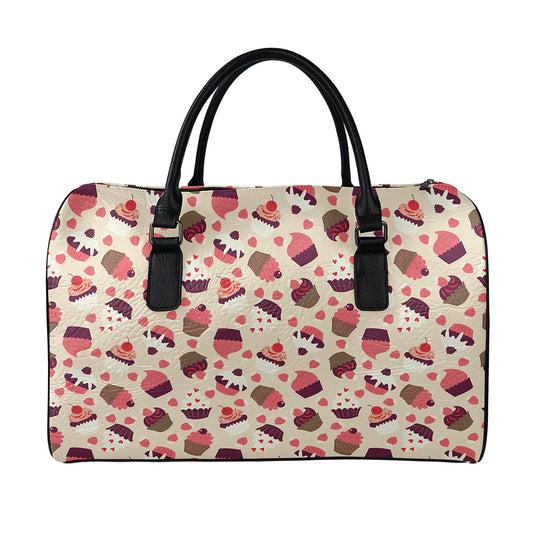 Vintage Cupcake Pattern Print Leather Duffle Bag