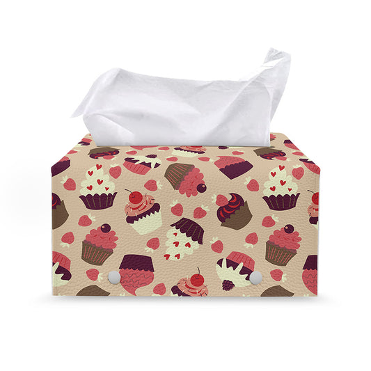 Vintage Cupcake Pattern Print Leather Tissue Box Cover