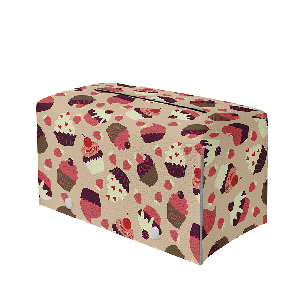 Vintage Cupcake Pattern Print Leather Tissue Box Cover