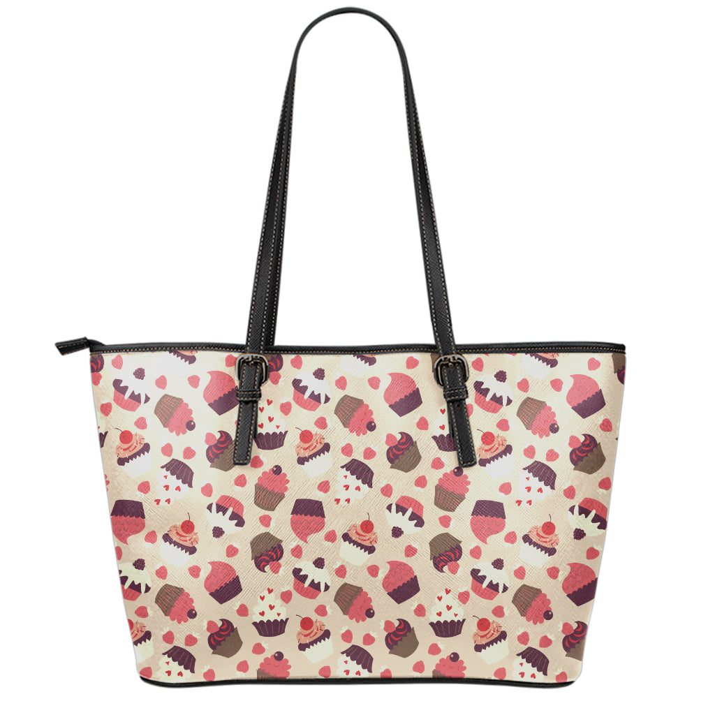 Vintage Cupcake Pattern Print Leather Tote Bag