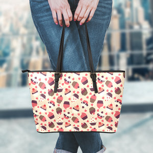 Vintage Cupcake Pattern Print Leather Tote Bag