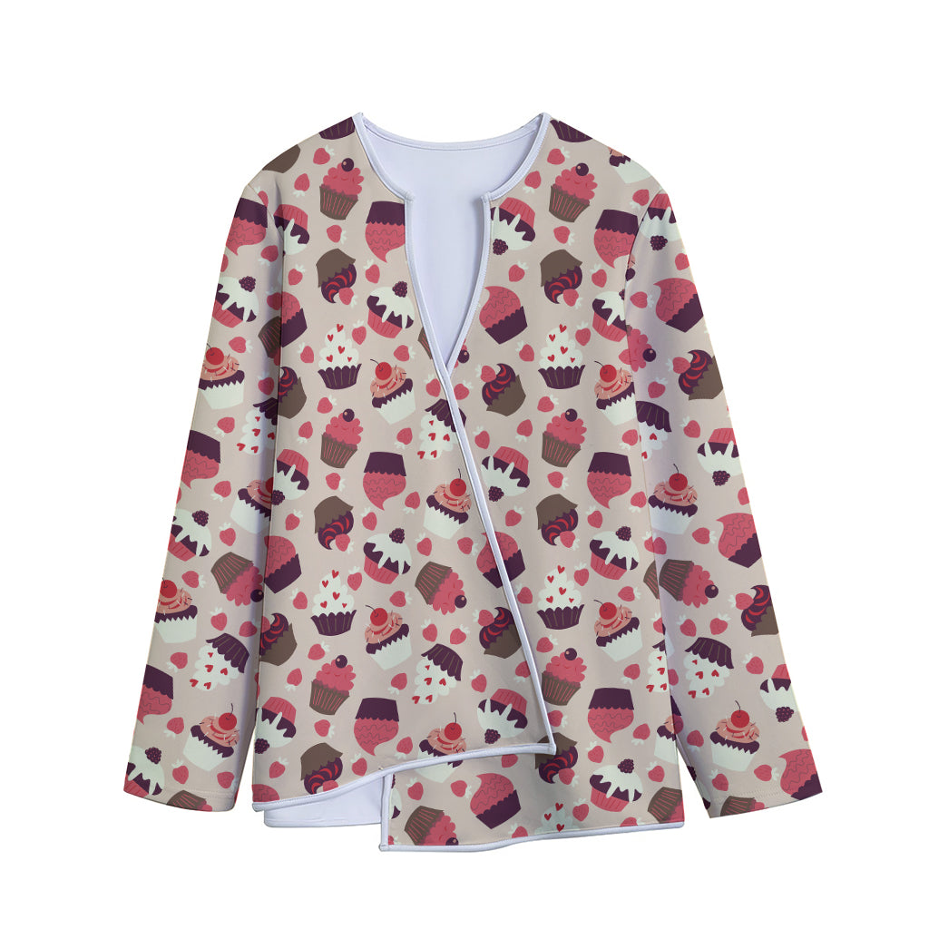 Vintage Cupcake Pattern Print Long Sleeve Short Coat