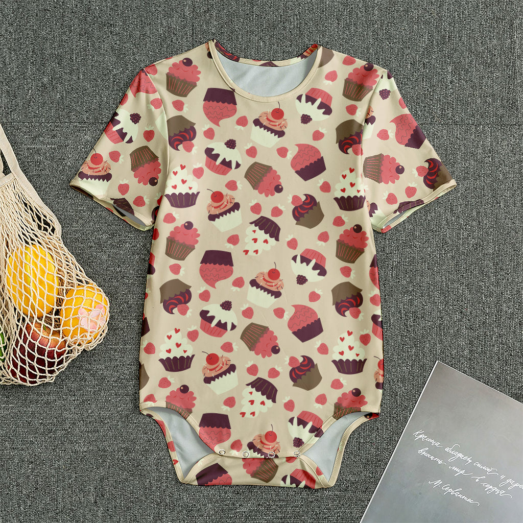 Vintage Cupcake Pattern Print Men's Bodysuit