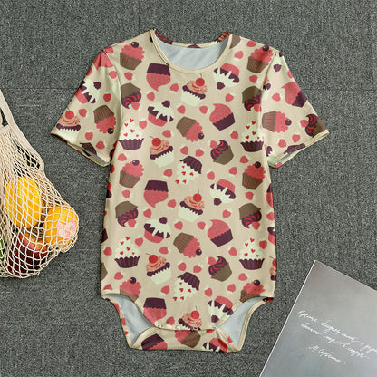 Vintage Cupcake Pattern Print Men's Bodysuit