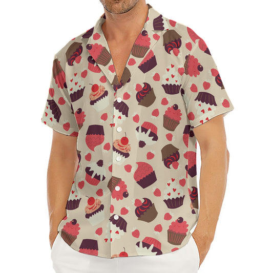Vintage Cupcake Pattern Print Men's Deep V-Neck Shirt