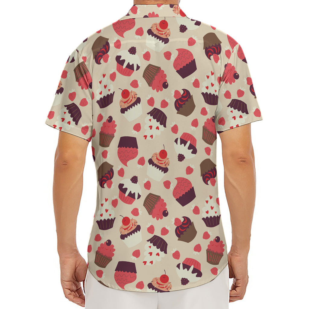 Vintage Cupcake Pattern Print Men's Deep V-Neck Shirt
