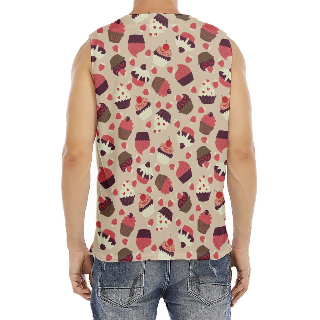 Vintage Cupcake Pattern Print Men's Fitness Tank Top