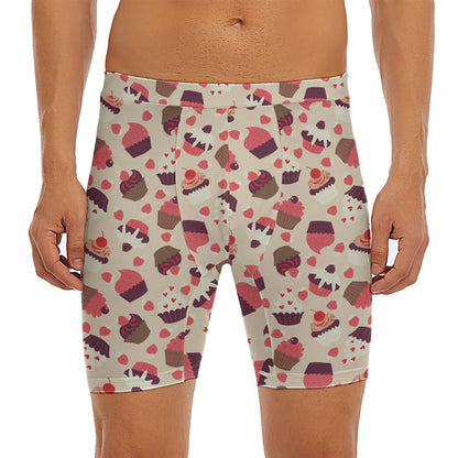Vintage Cupcake Pattern Print Men's Long Boxer Briefs