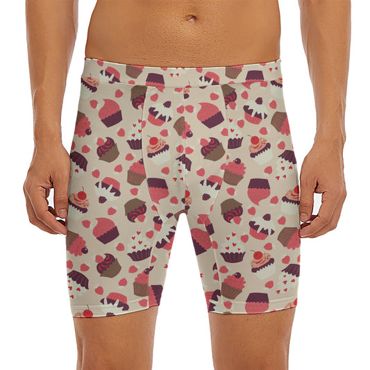 Vintage Cupcake Pattern Print Men's Long Boxer Briefs