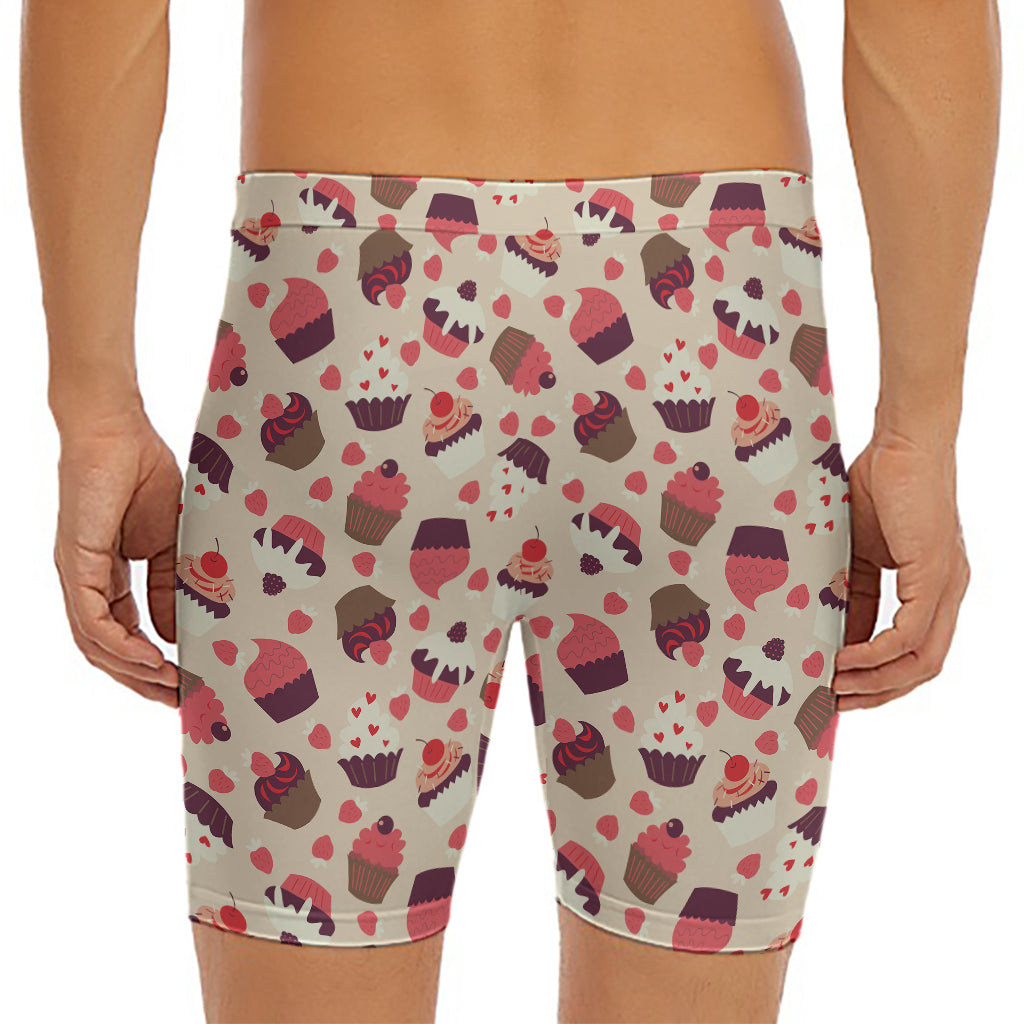 Vintage Cupcake Pattern Print Men's Long Boxer Briefs