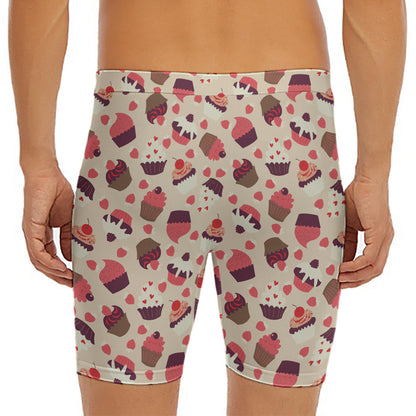 Vintage Cupcake Pattern Print Men's Long Boxer Briefs