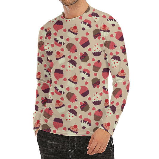 Vintage Cupcake Pattern Print Men's Long Sleeve Rash Guard