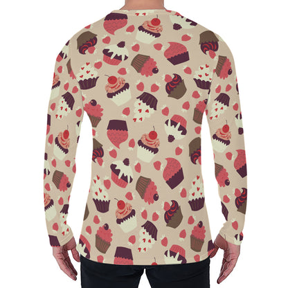 Vintage Cupcake Pattern Print Men's Long Sleeve T-Shirt