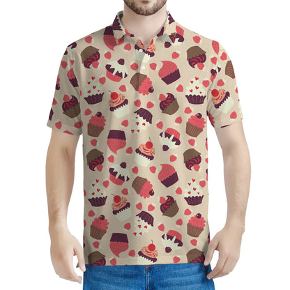 Vintage Cupcake Pattern Print Men's Polo Shirt