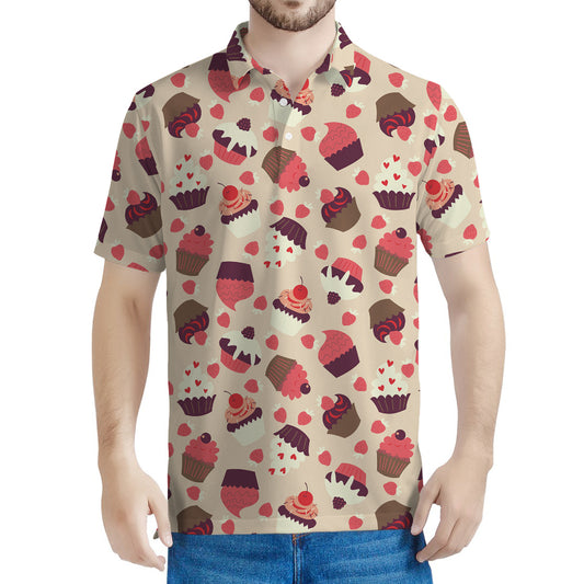 Vintage Cupcake Pattern Print Men's Polo Shirt