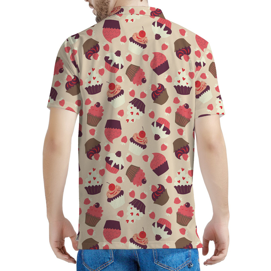 Vintage Cupcake Pattern Print Men's Polo Shirt