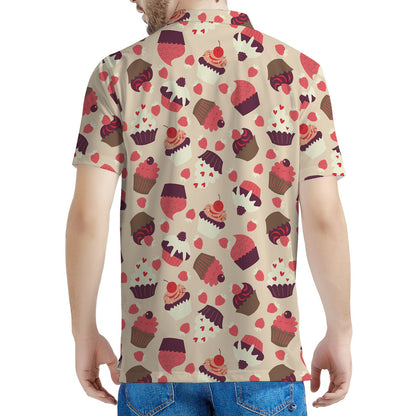 Vintage Cupcake Pattern Print Men's Polo Shirt