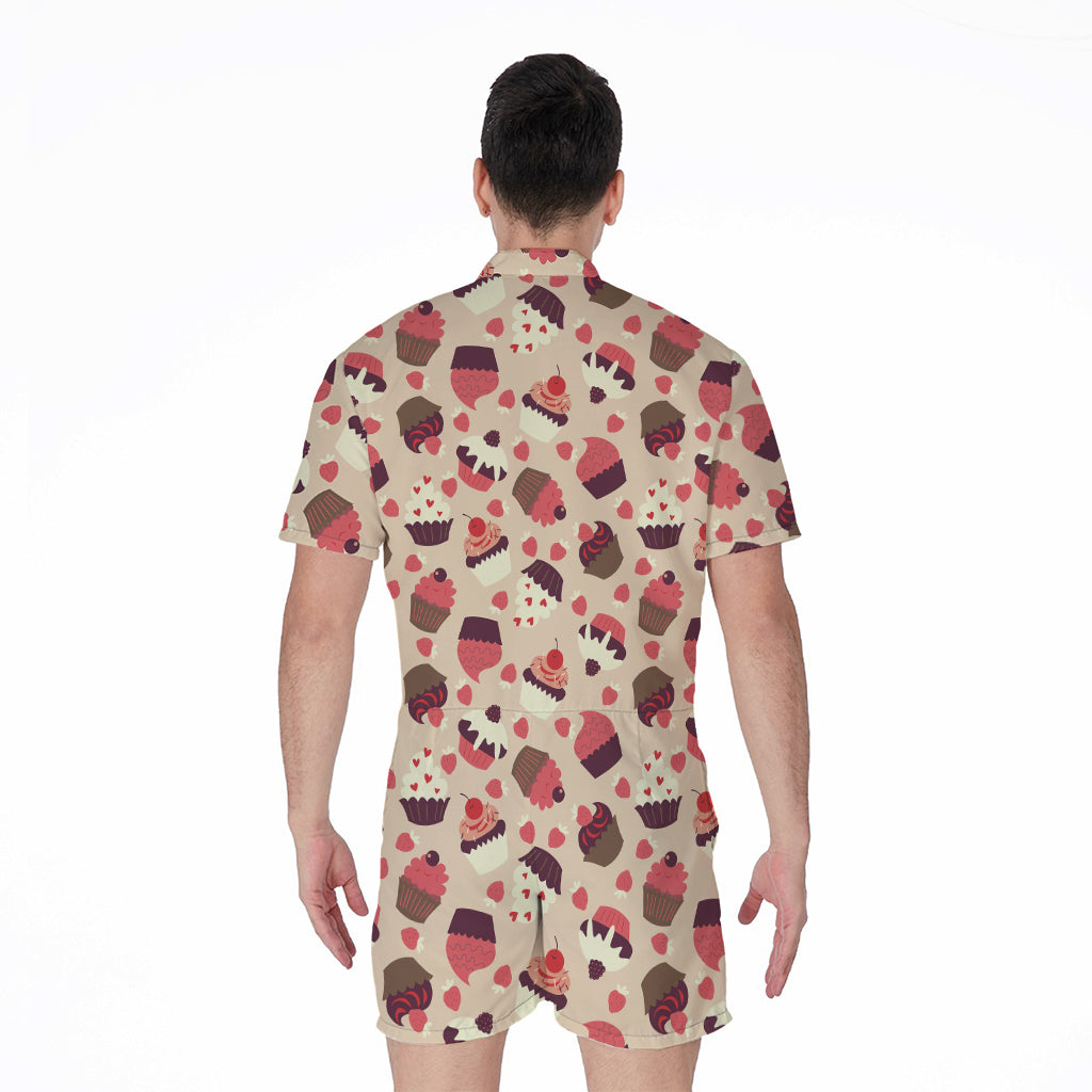 Vintage Cupcake Pattern Print Men's Rompers