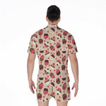 Vintage Cupcake Pattern Print Men's Rompers