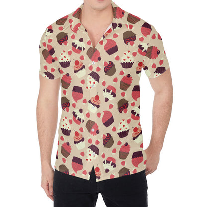 Vintage Cupcake Pattern Print Men's Shirt