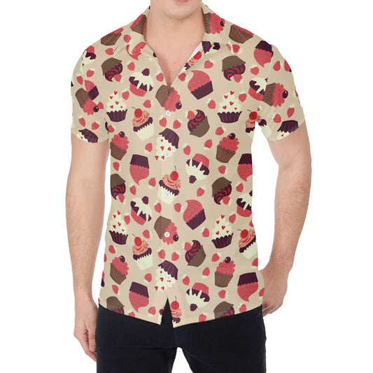 Vintage Cupcake Pattern Print Men's Shirt