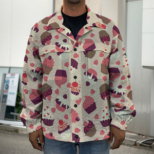 Vintage Cupcake Pattern Print Men's Shirt Jacket