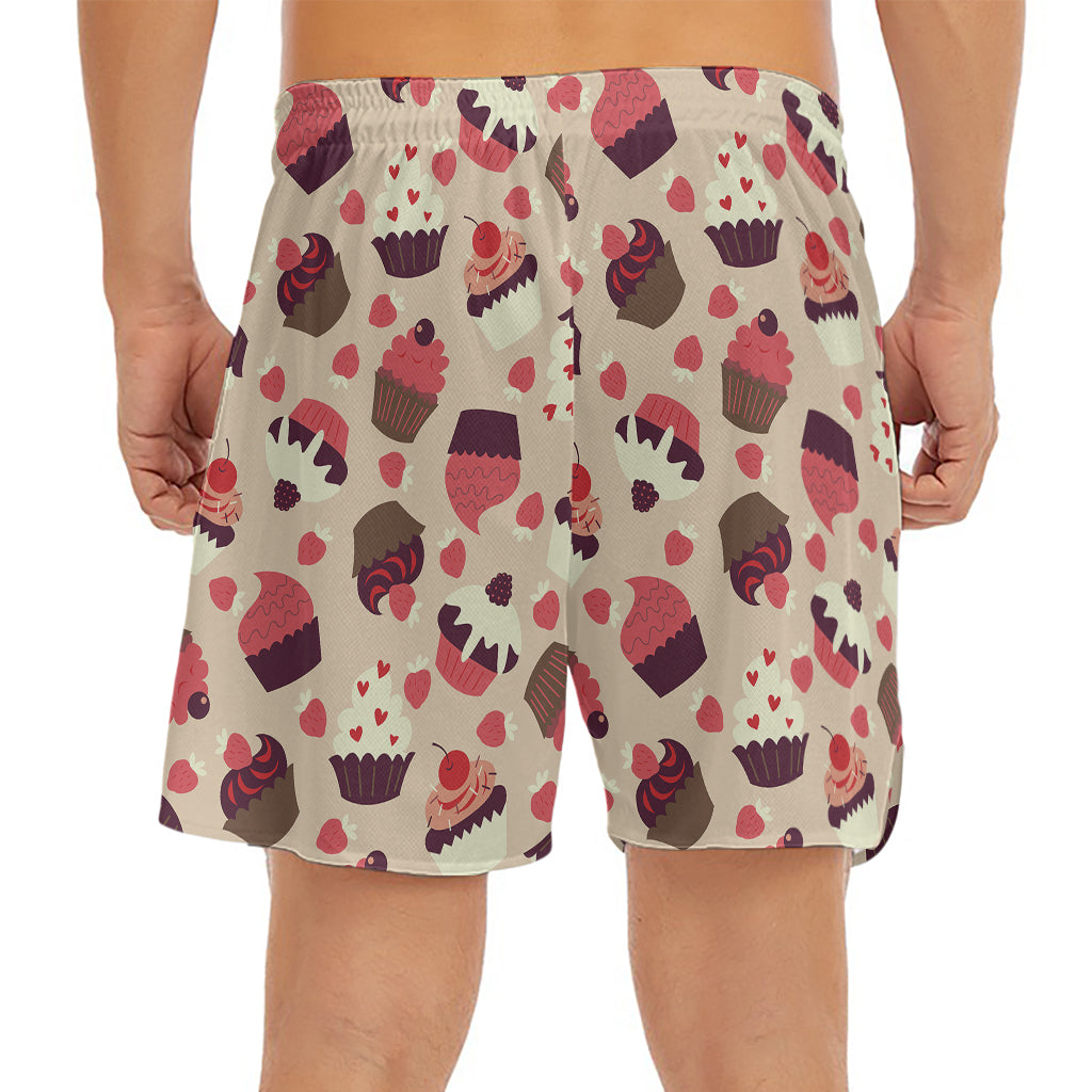 Vintage Cupcake Pattern Print Men's Split Running Shorts