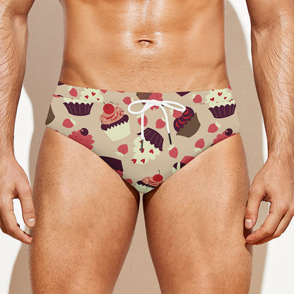 Vintage Cupcake Pattern Print Men's Swim Briefs