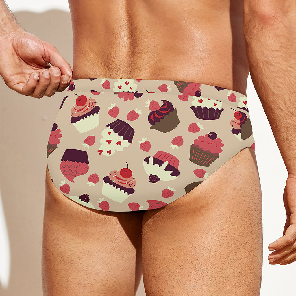 Vintage Cupcake Pattern Print Men's Swim Briefs