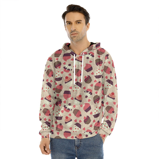 Vintage Cupcake Pattern Print Men's Velvet Pullover Hoodie
