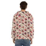 Vintage Cupcake Pattern Print Men's Velvet Pullover Hoodie