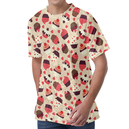 Vintage Cupcake Pattern Print Men's Velvet T-Shirt
