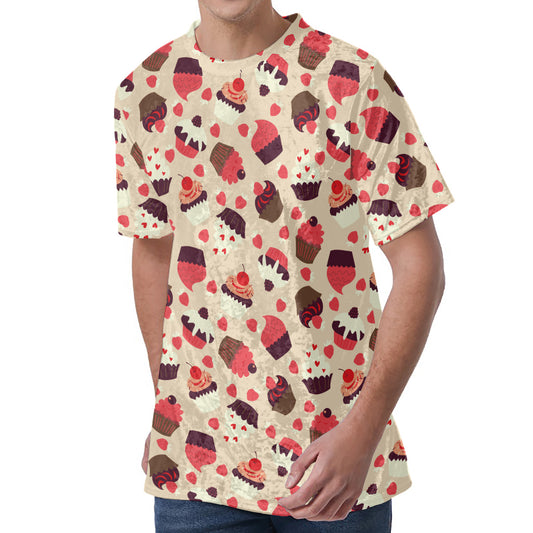 Vintage Cupcake Pattern Print Men's Velvet T-Shirt