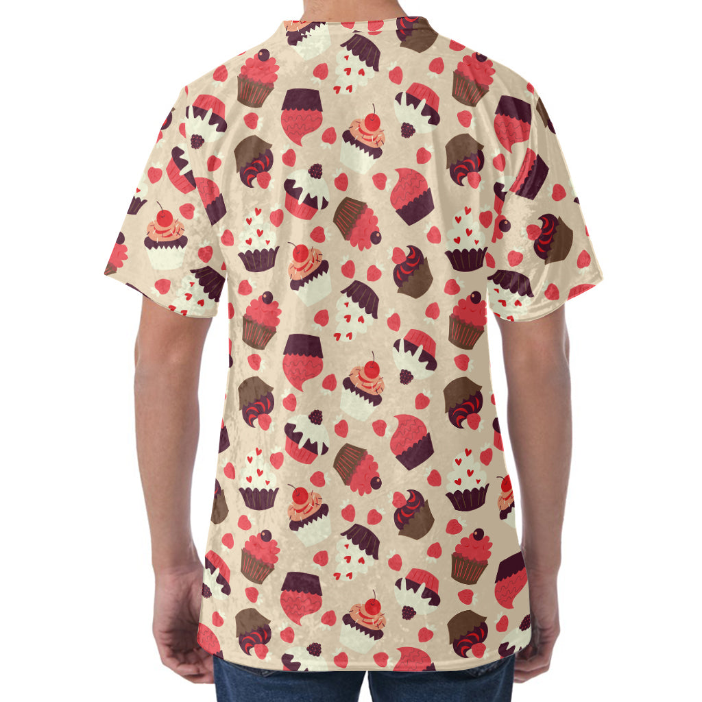 Vintage Cupcake Pattern Print Men's Velvet T-Shirt
