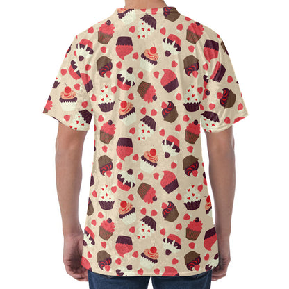 Vintage Cupcake Pattern Print Men's Velvet T-Shirt