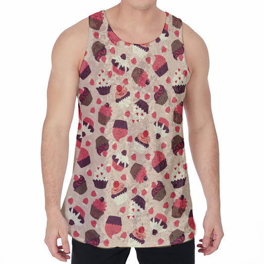 Vintage Cupcake Pattern Print Men's Velvet Tank Top