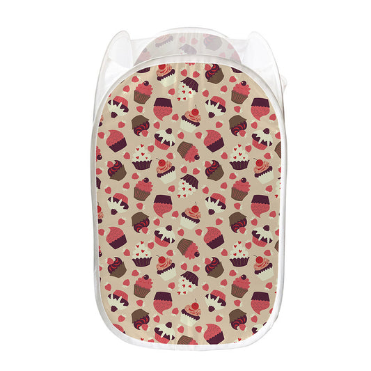 Vintage Cupcake Pattern Print Mesh Laundry Hamper