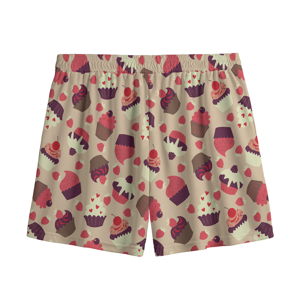 Vintage Cupcake Pattern Print Mesh Shorts