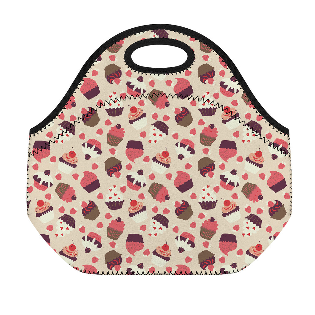 Vintage Cupcake Pattern Print Neoprene Lunch Bag