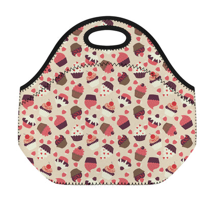 Vintage Cupcake Pattern Print Neoprene Lunch Bag
