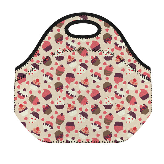 Vintage Cupcake Pattern Print Neoprene Lunch Bag