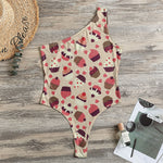 Vintage Cupcake Pattern Print One Shoulder Bodysuit