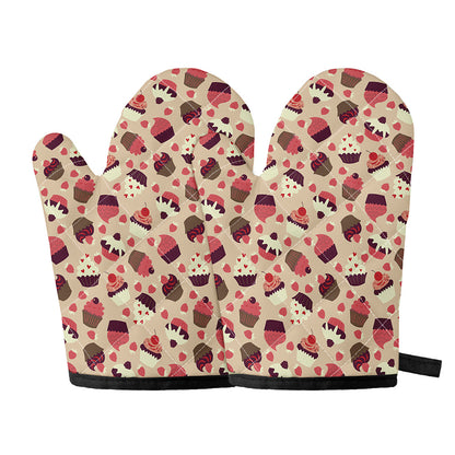 Vintage Cupcake Pattern Print Oven Mitts