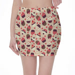 Vintage Cupcake Pattern Print Pencil Mini Skirt